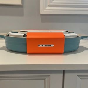 Le Creuset Turquoise Blue Set of 3 Oval Baking Dishes NWT